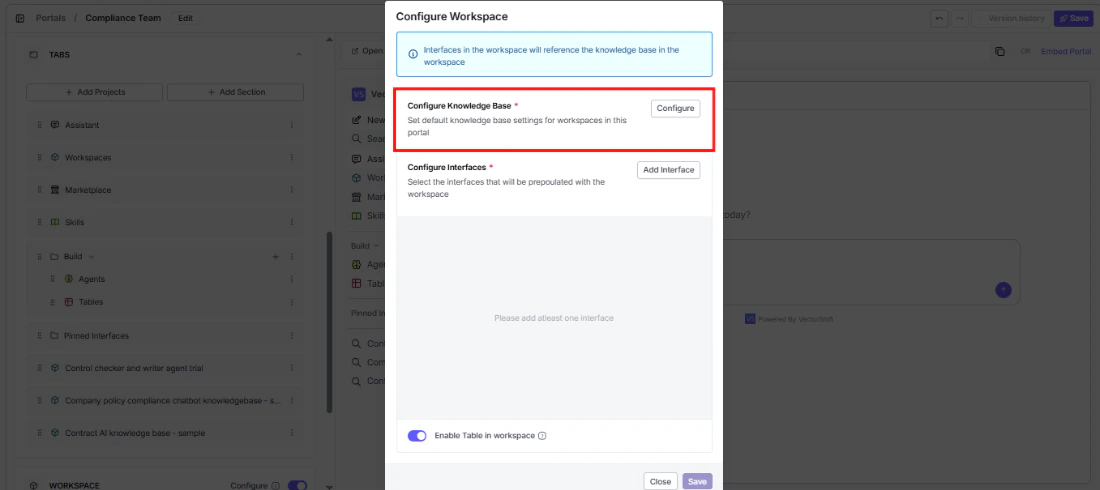 Workspace Configure button