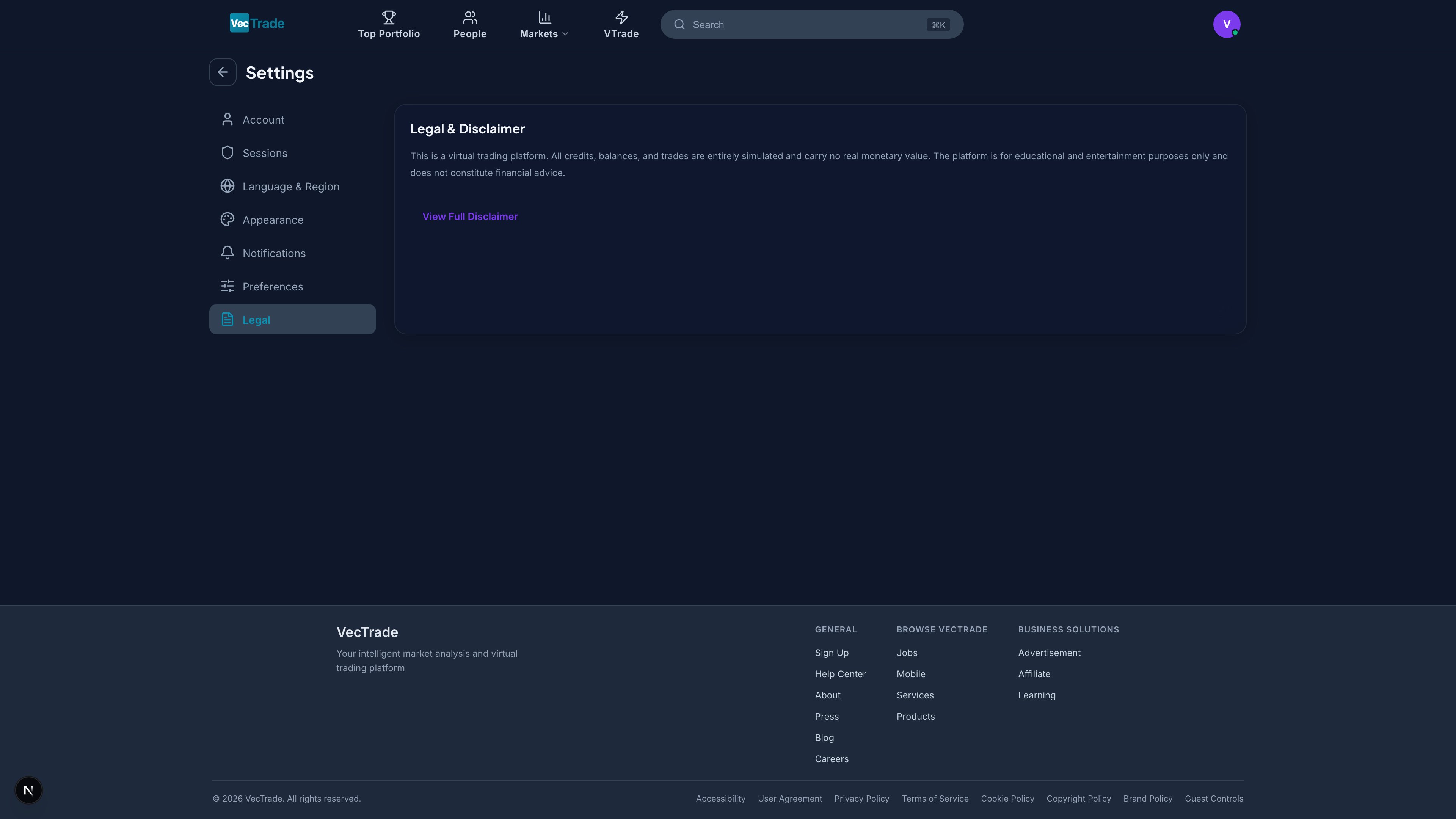 Legal — Document listing and navigation to full agreement