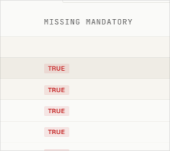 Order overview column showing shipments with missing mandatory fields.