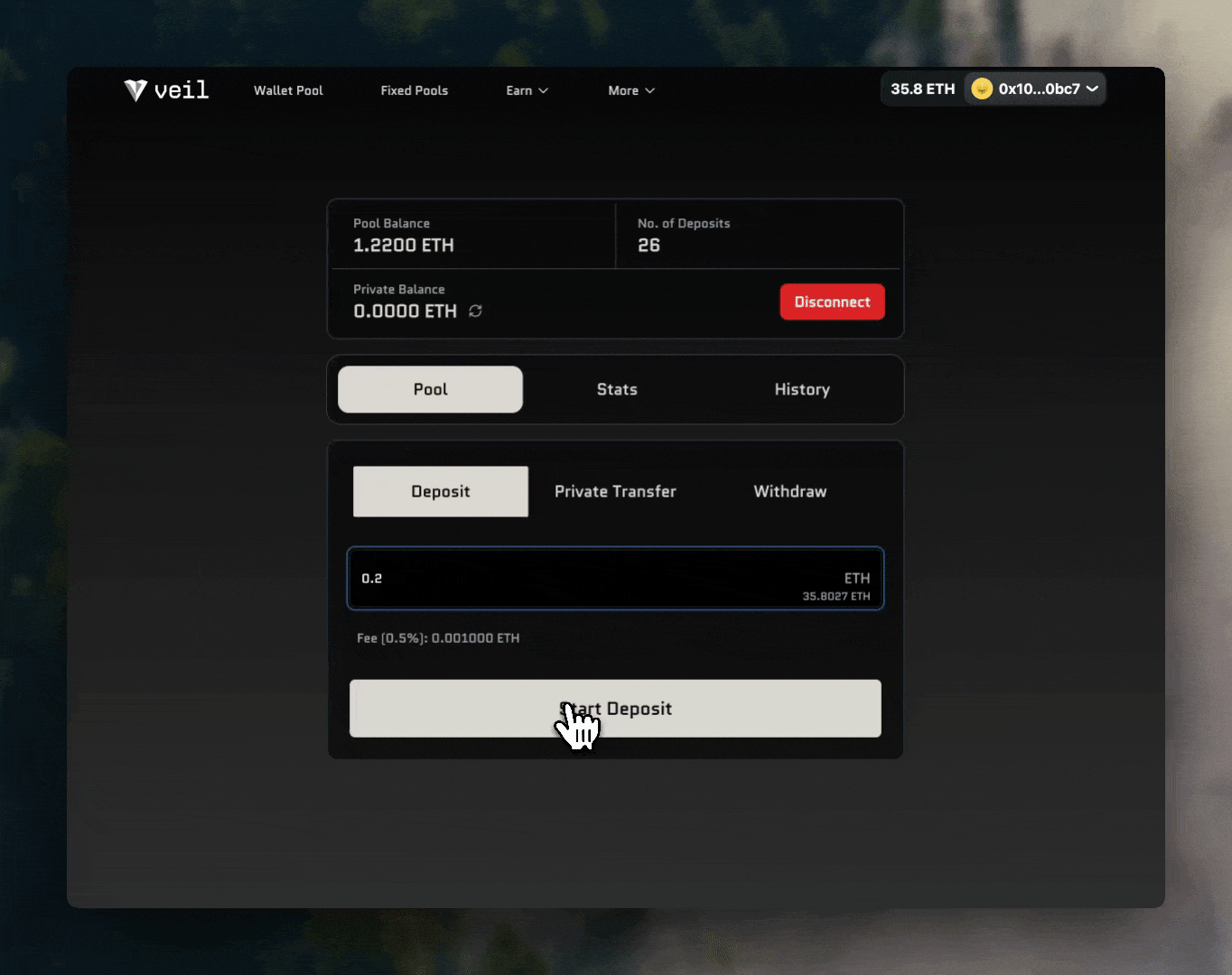 Depositing into Veil Pool