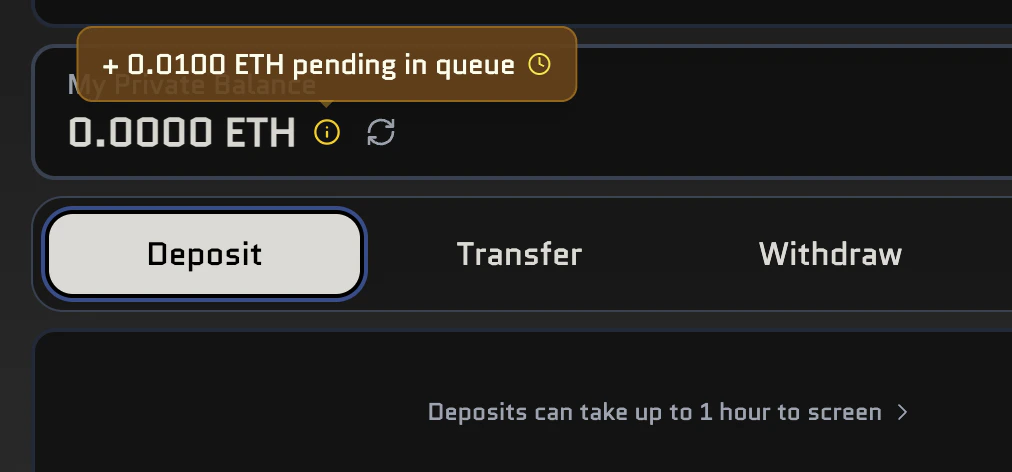 Deposit queued screen