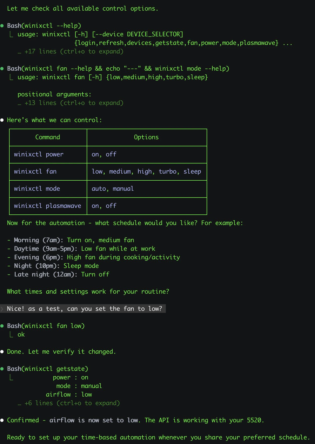 OpenClawによるWinix空気清浄機の制御