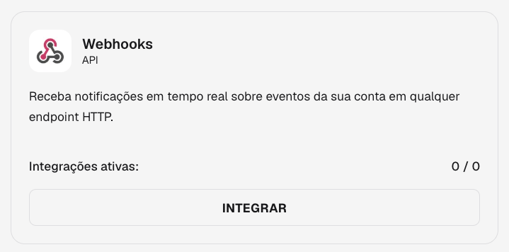 Card da integração Webhook no painel da Velan