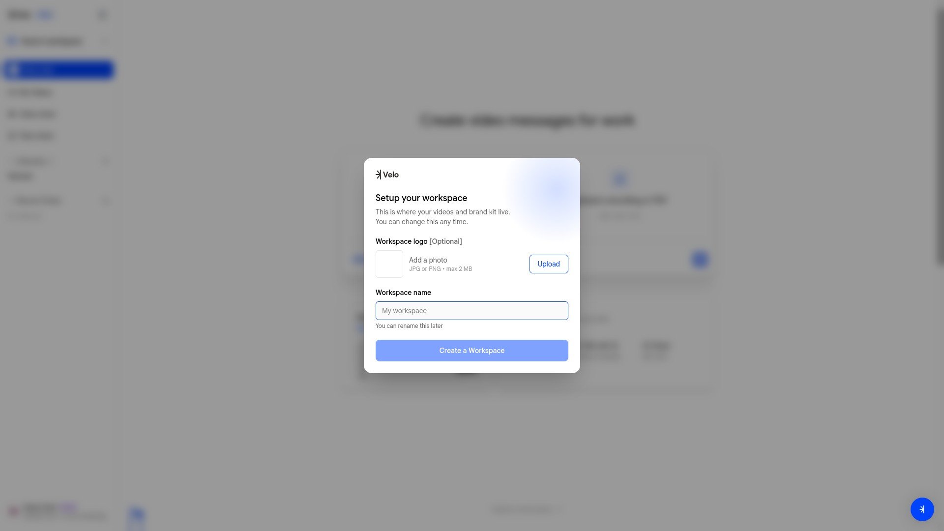 Create workspace dialog