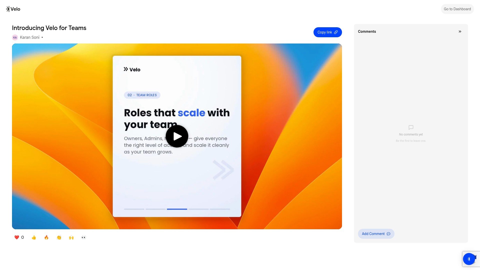 External share page with video player and comments