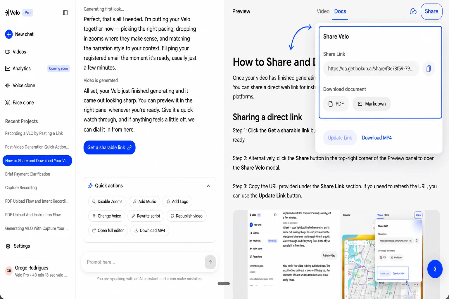 Share and export options