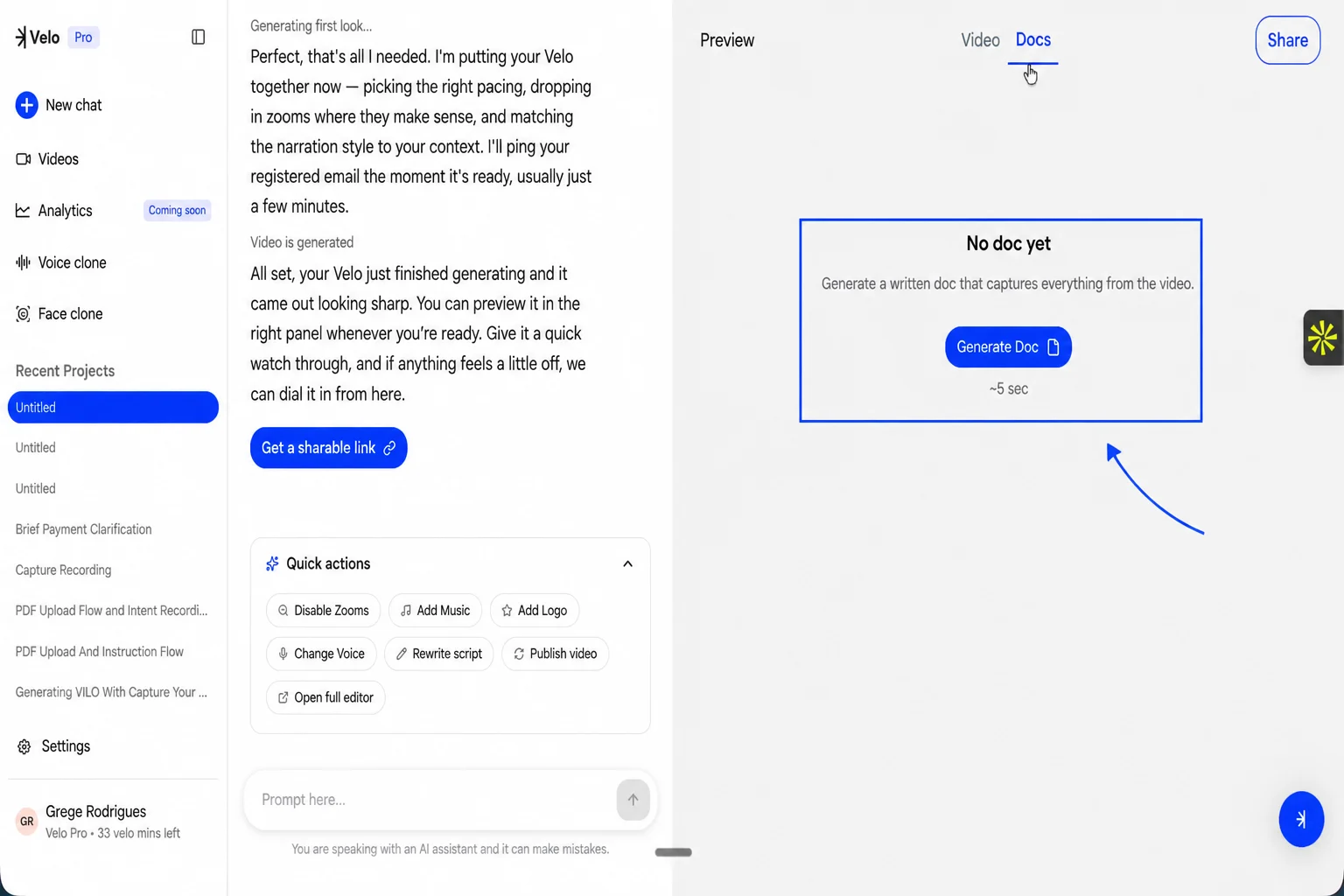 Generate Doc button