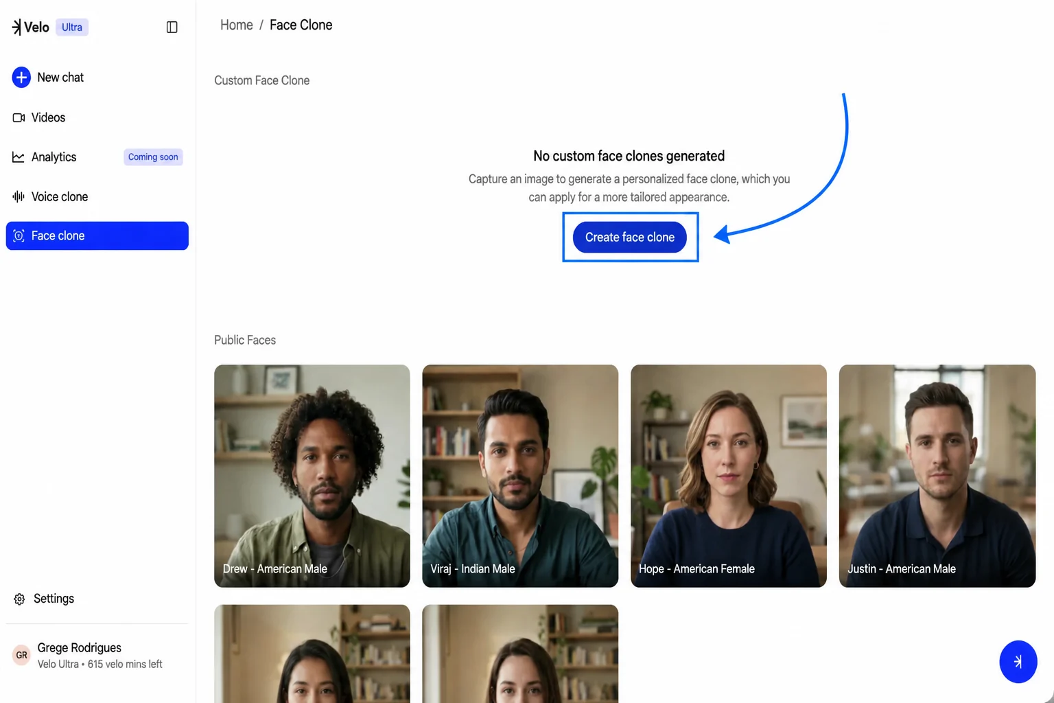 Face clone dashboard