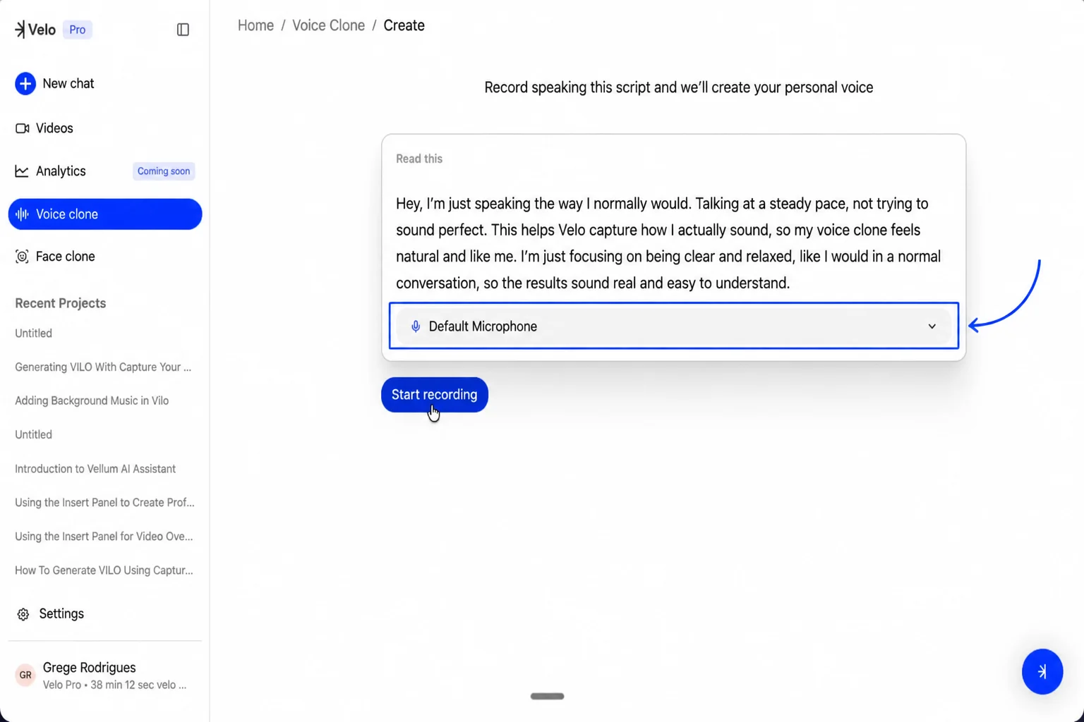 Recording script interface