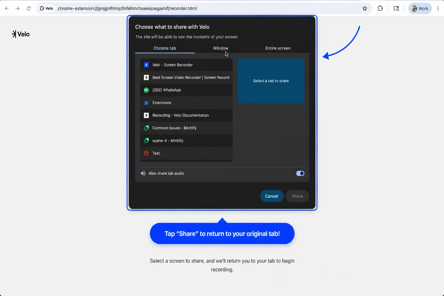 Source selection dialog