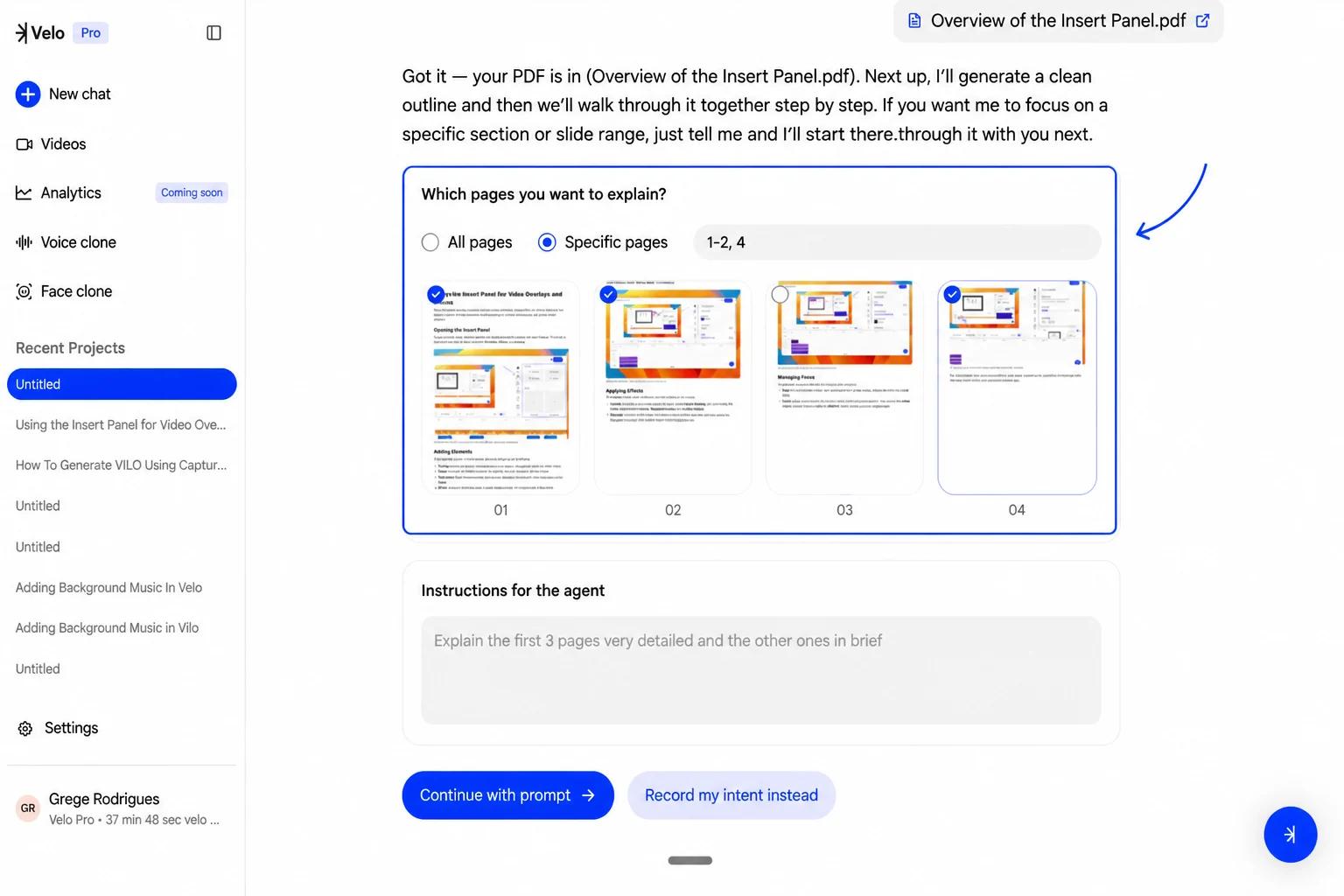 Page selection UI