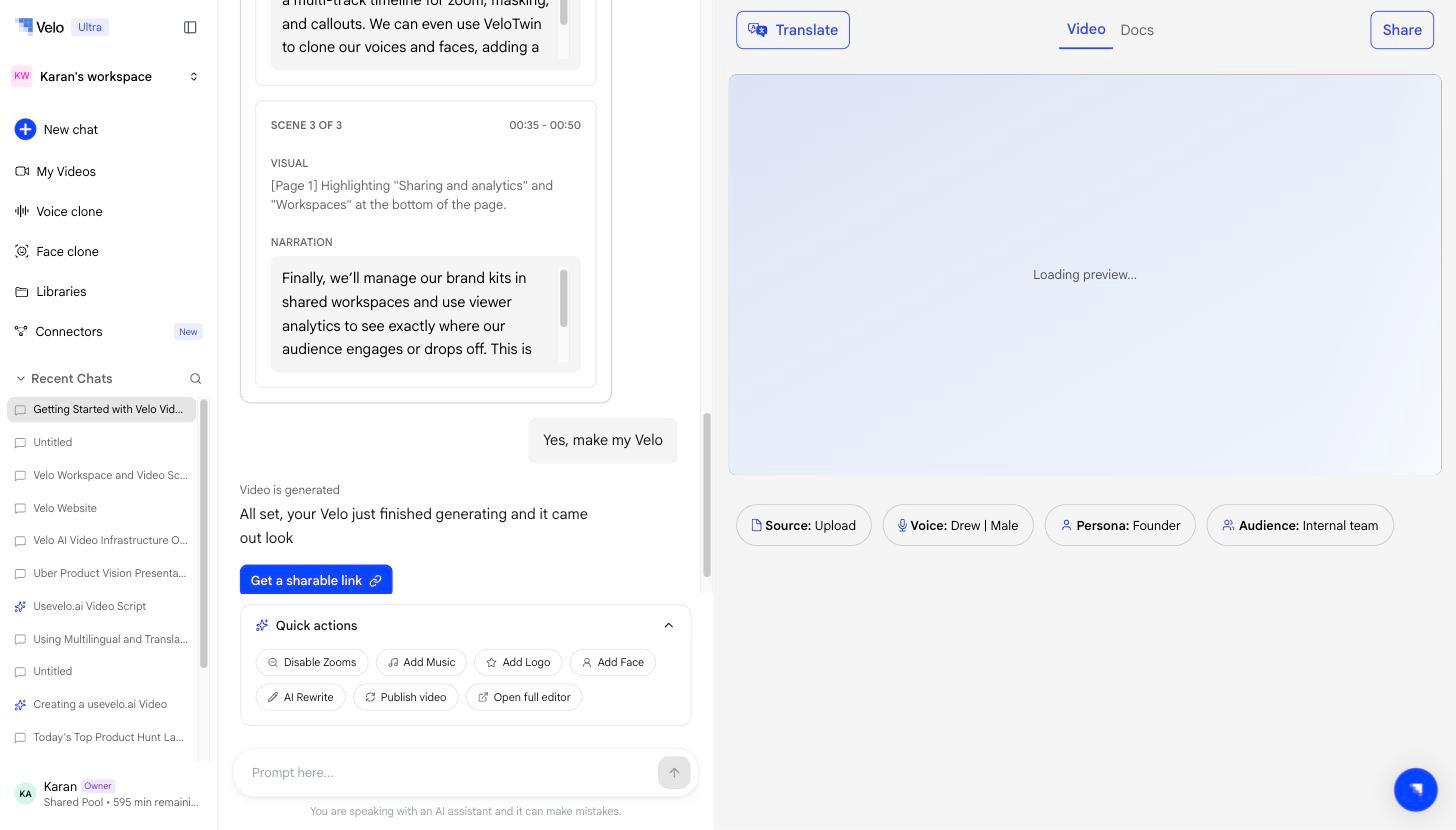 Quick actions menu