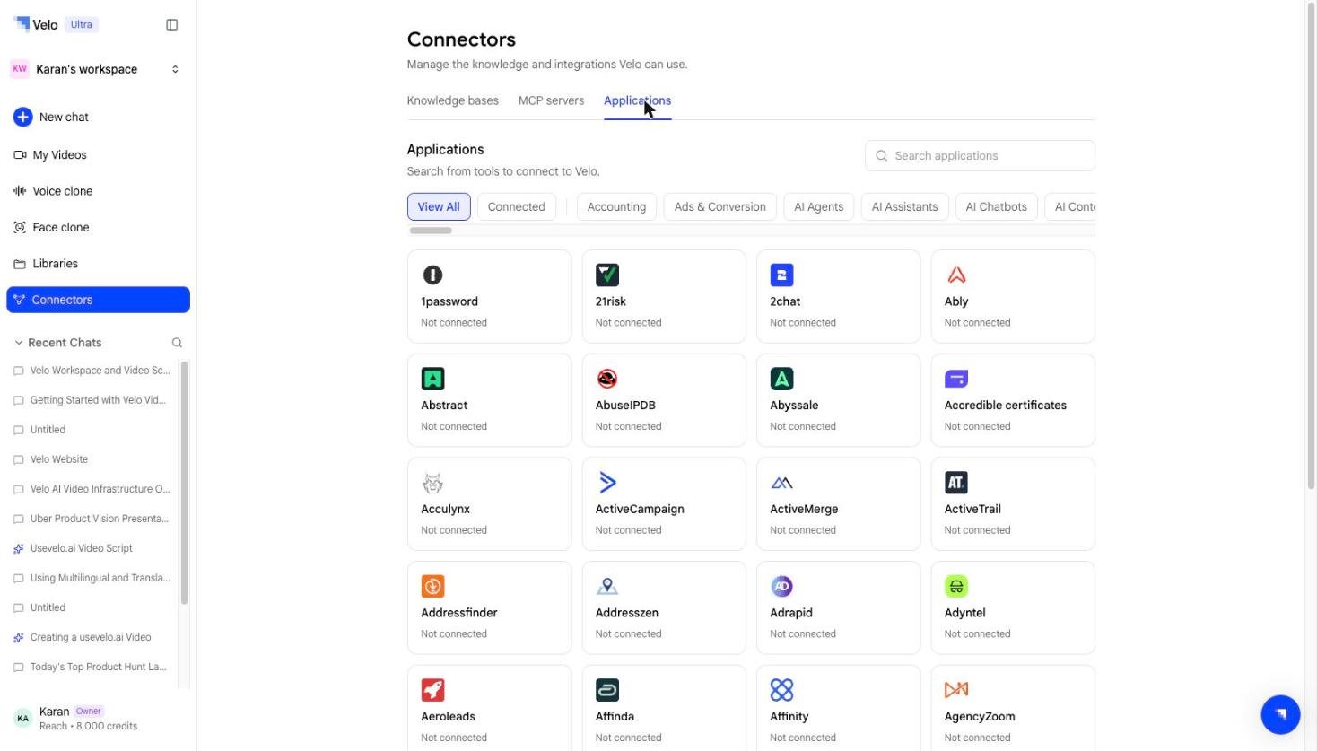 Applications directory with search and category filters