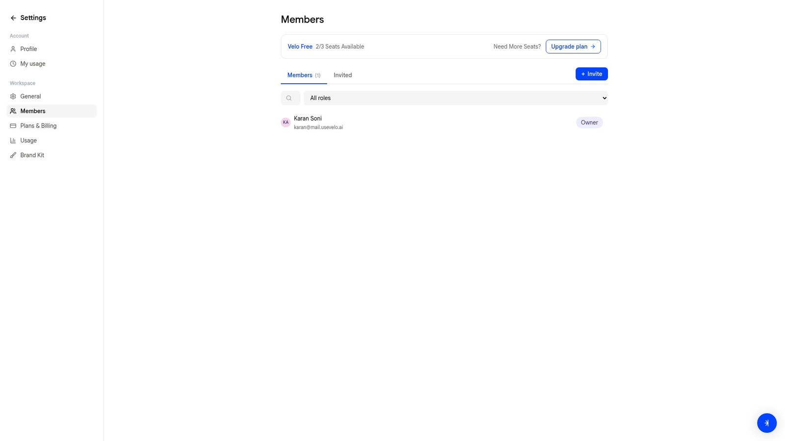 Members settings page
