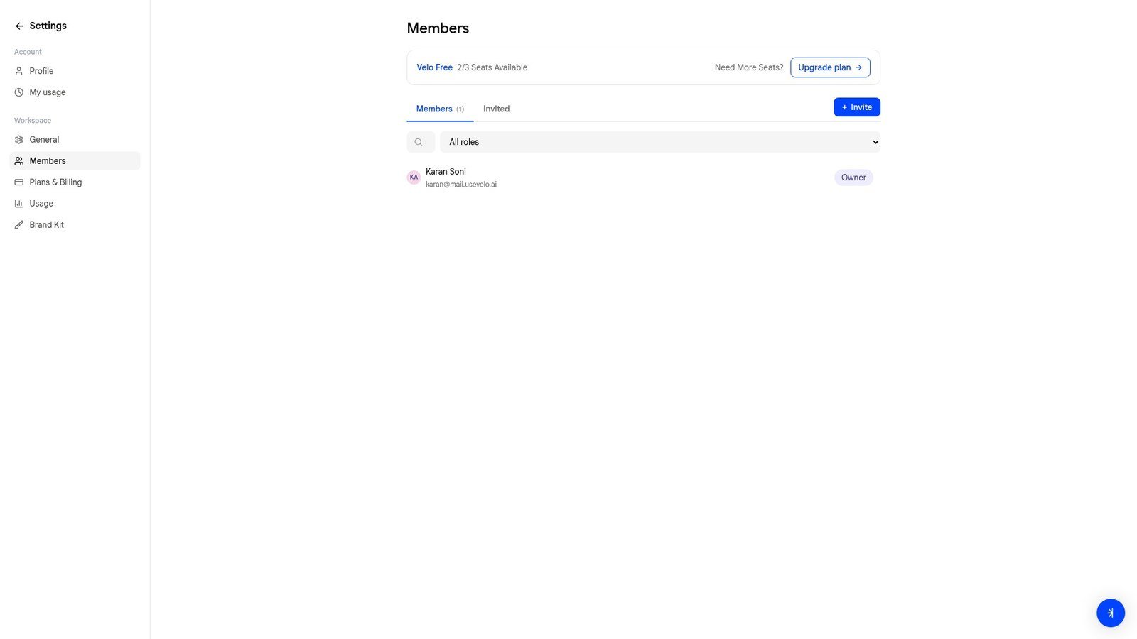 Members settings page