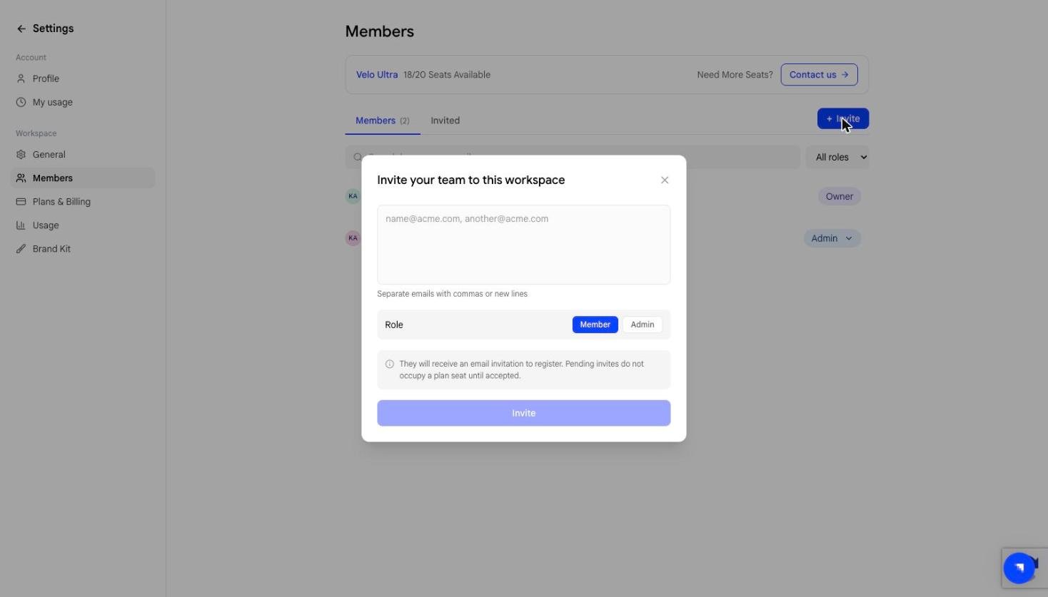 Invite members modal