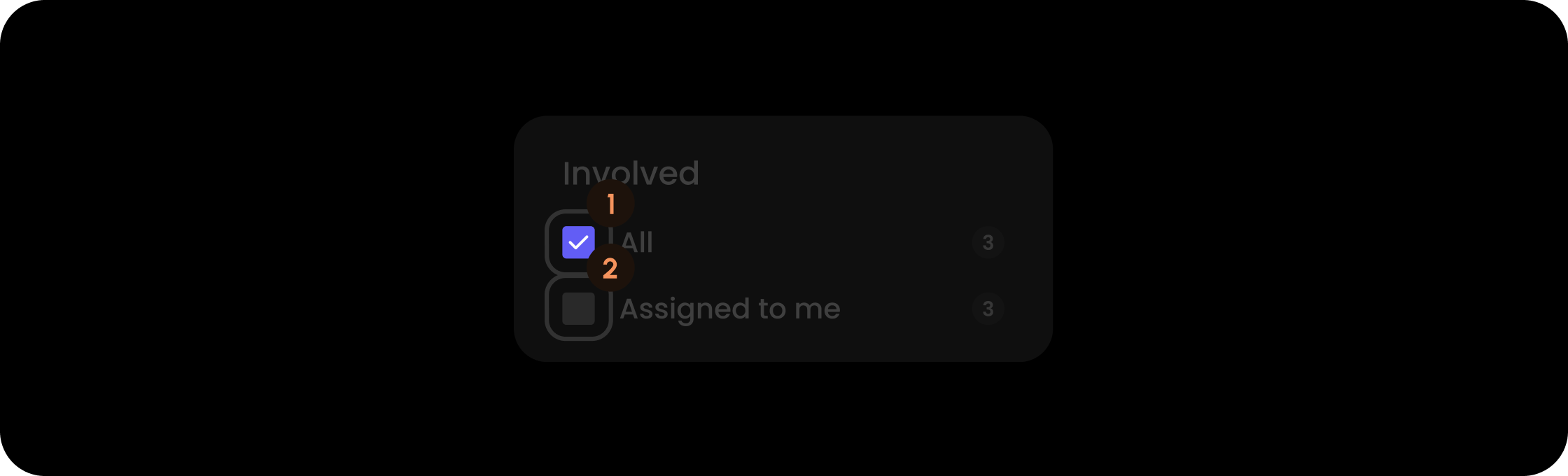 Checkbox component within the involved filter item