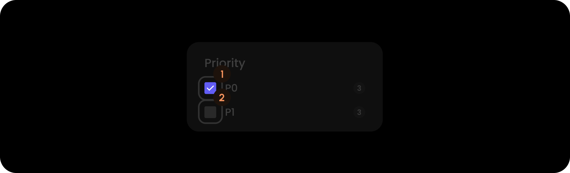 Checkbox component within the priority filter item