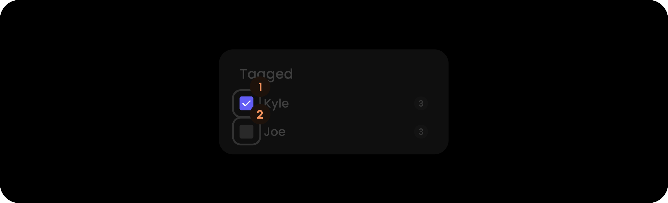 Checkbox component within the tagged filter item