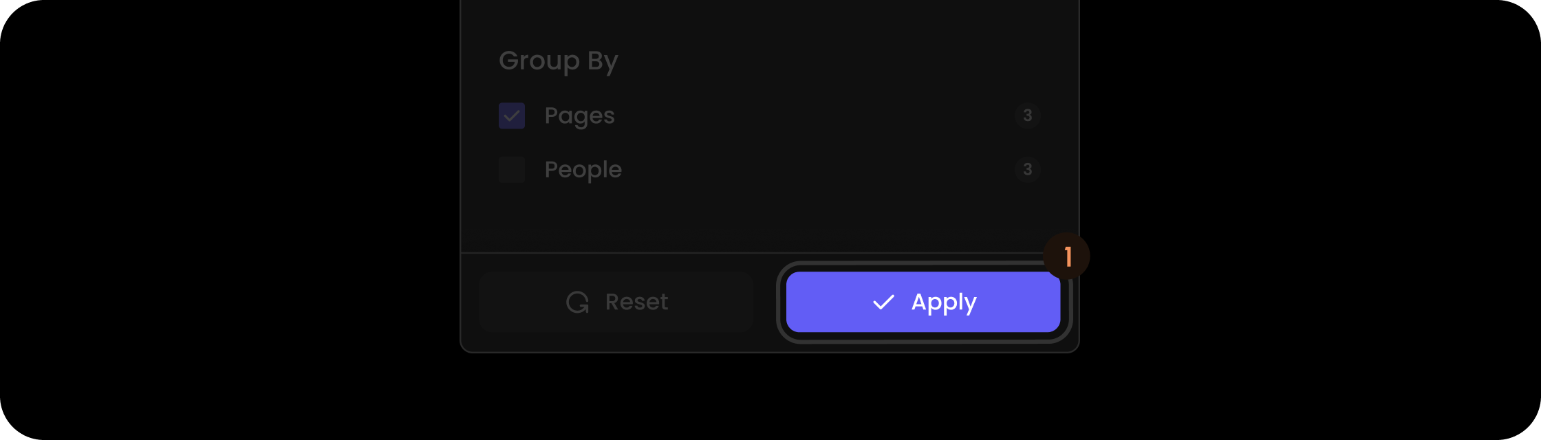 Done button component in the comments sidebar panel filter