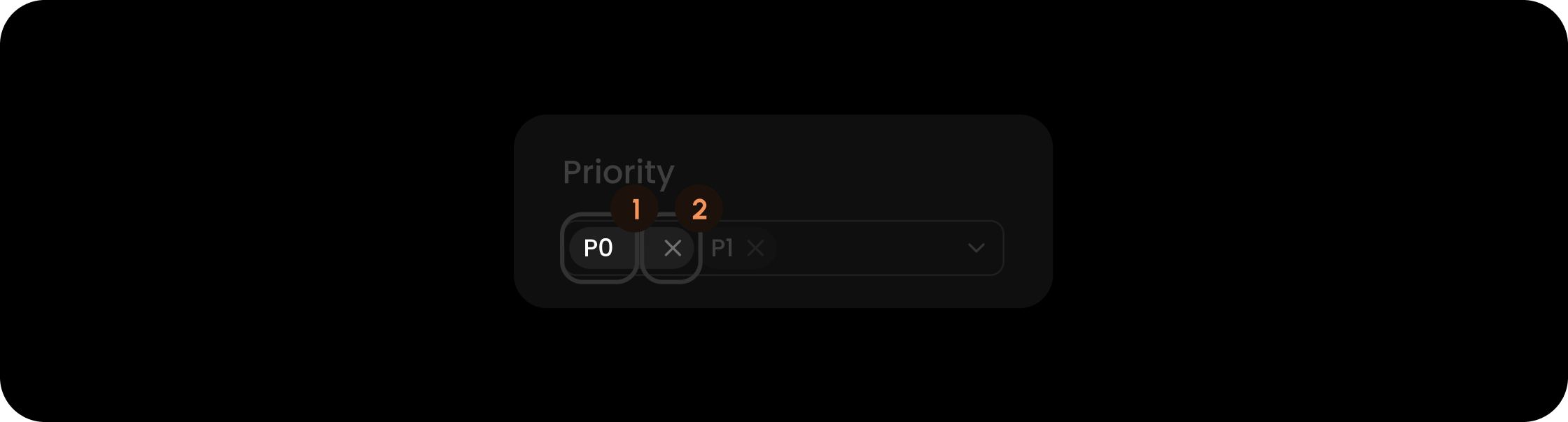 Item component within the priority filter search tags