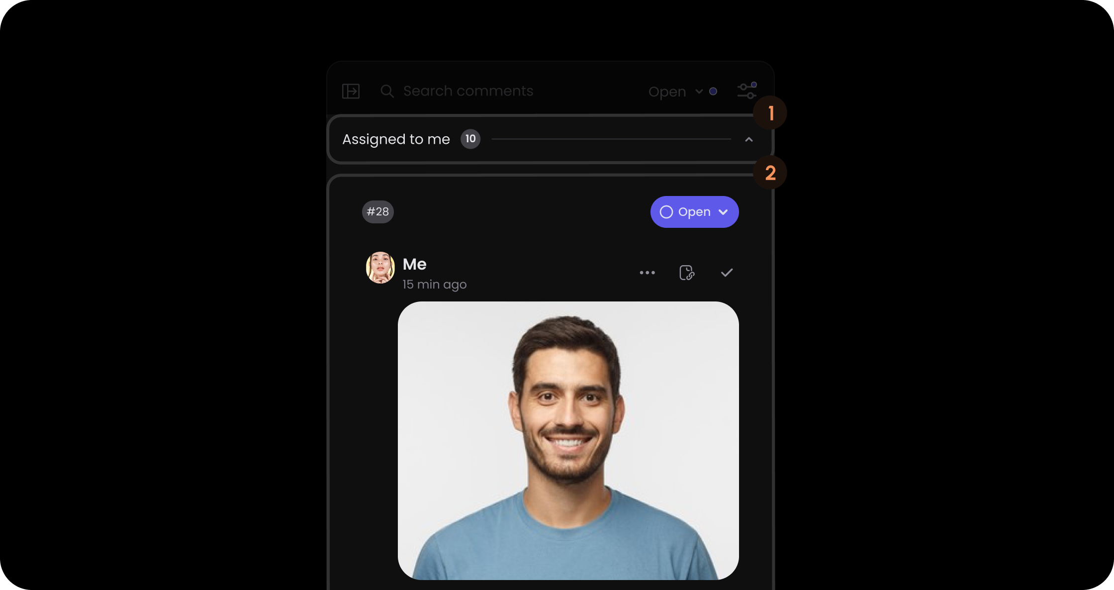 Item component in the comments sidebar panel list