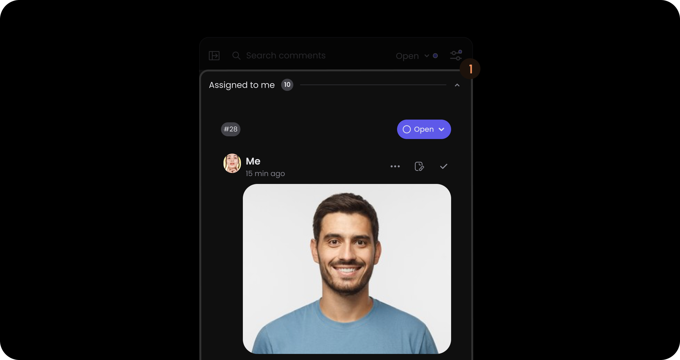 List component in the comments sidebar panel