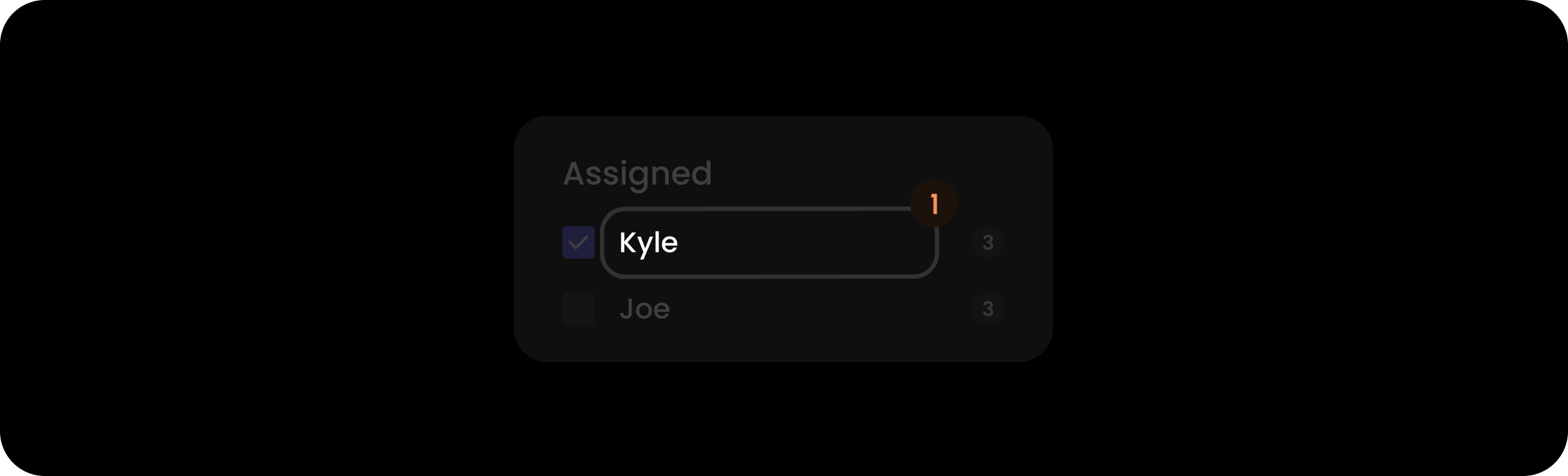 Name component within the assigned filter item