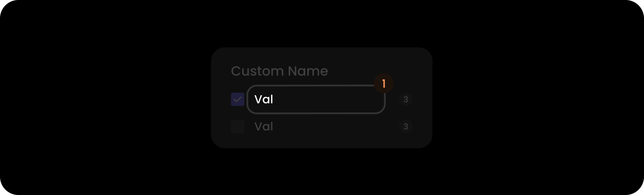 Name component within the custom filter item