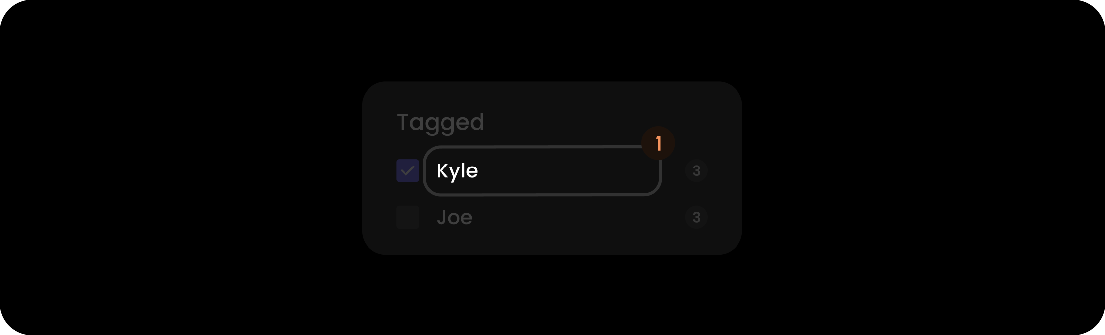 Name component within the tagged filter item