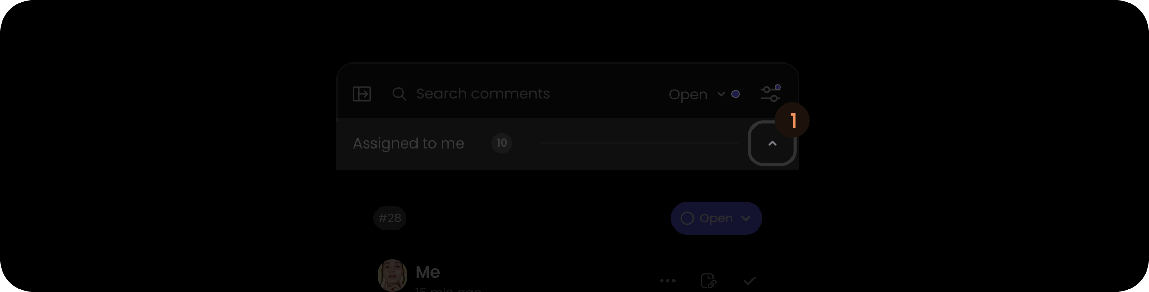 Arrow component in the comments sidebar panel list item group