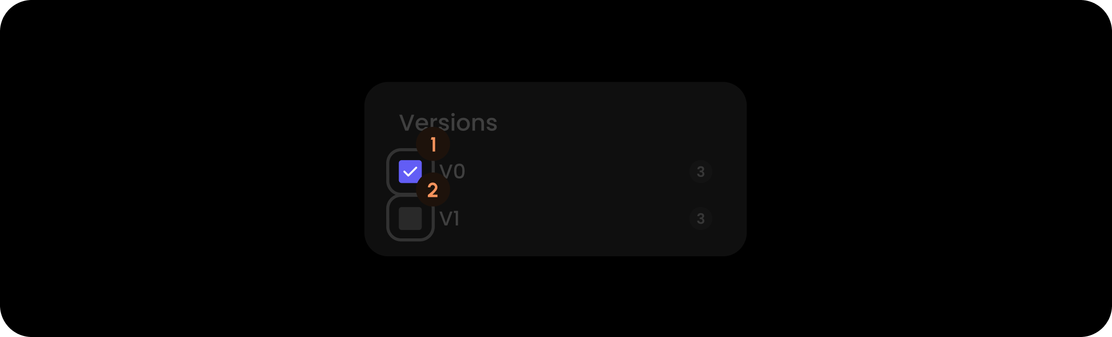 Checkbox component within the versions filter item
