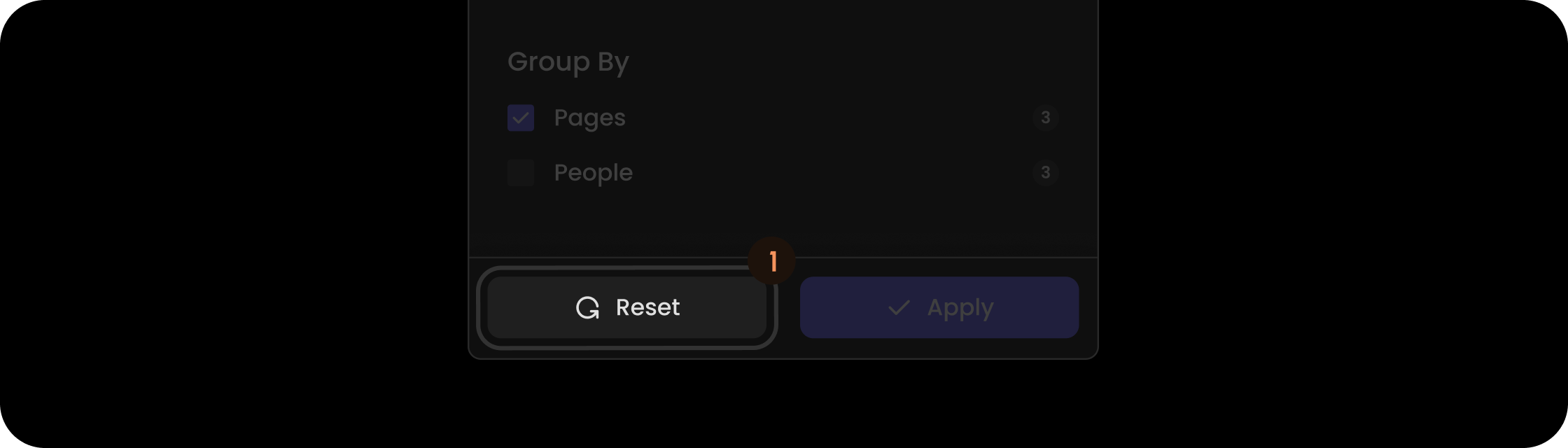 Reset button component in the comments sidebar panel filter