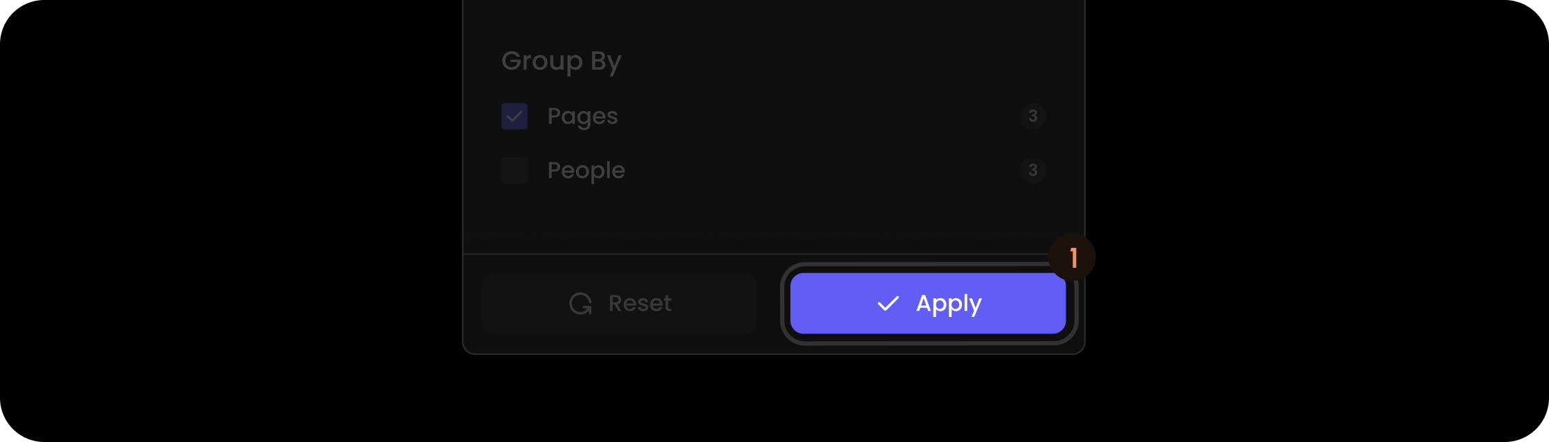 Done button component in the comments sidebar panel filter