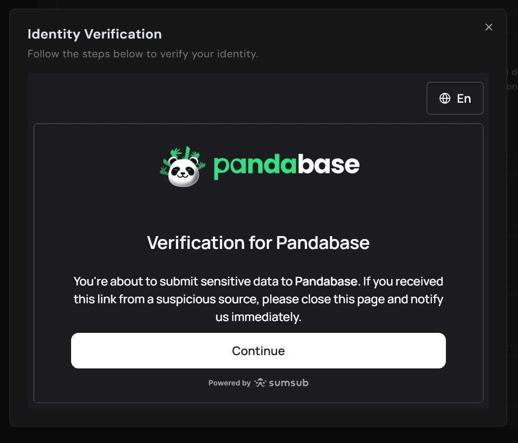 Identity verification screen