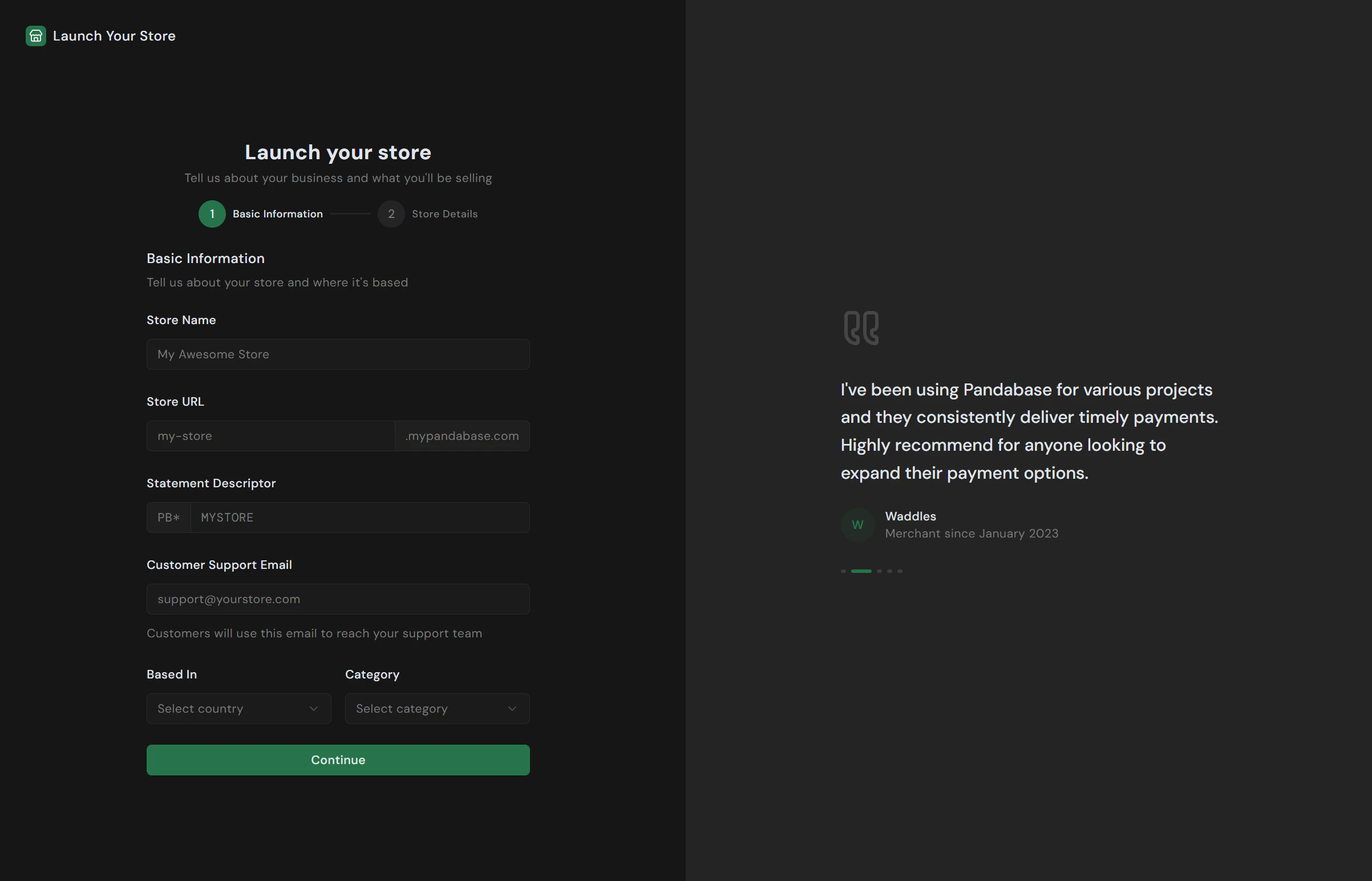 Store creation form