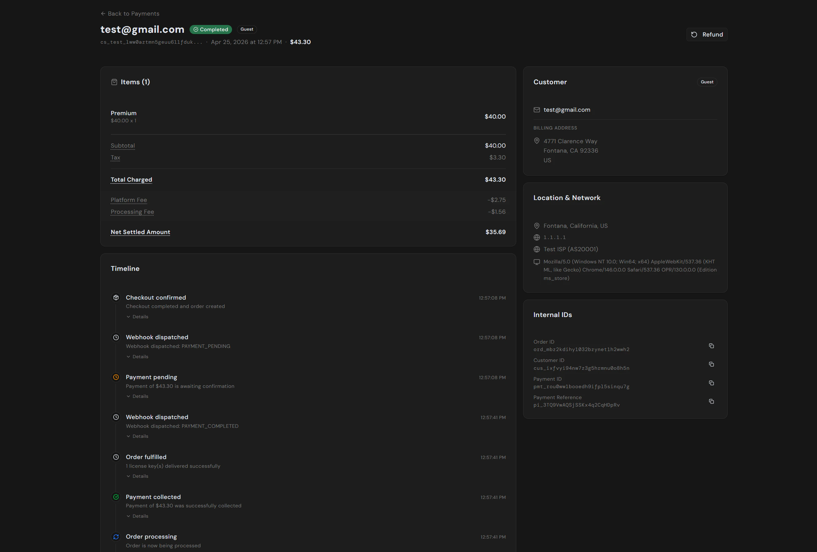 Payment detail view