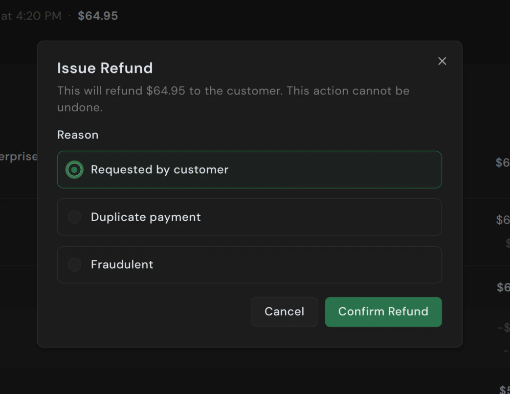 Issue refund dialog