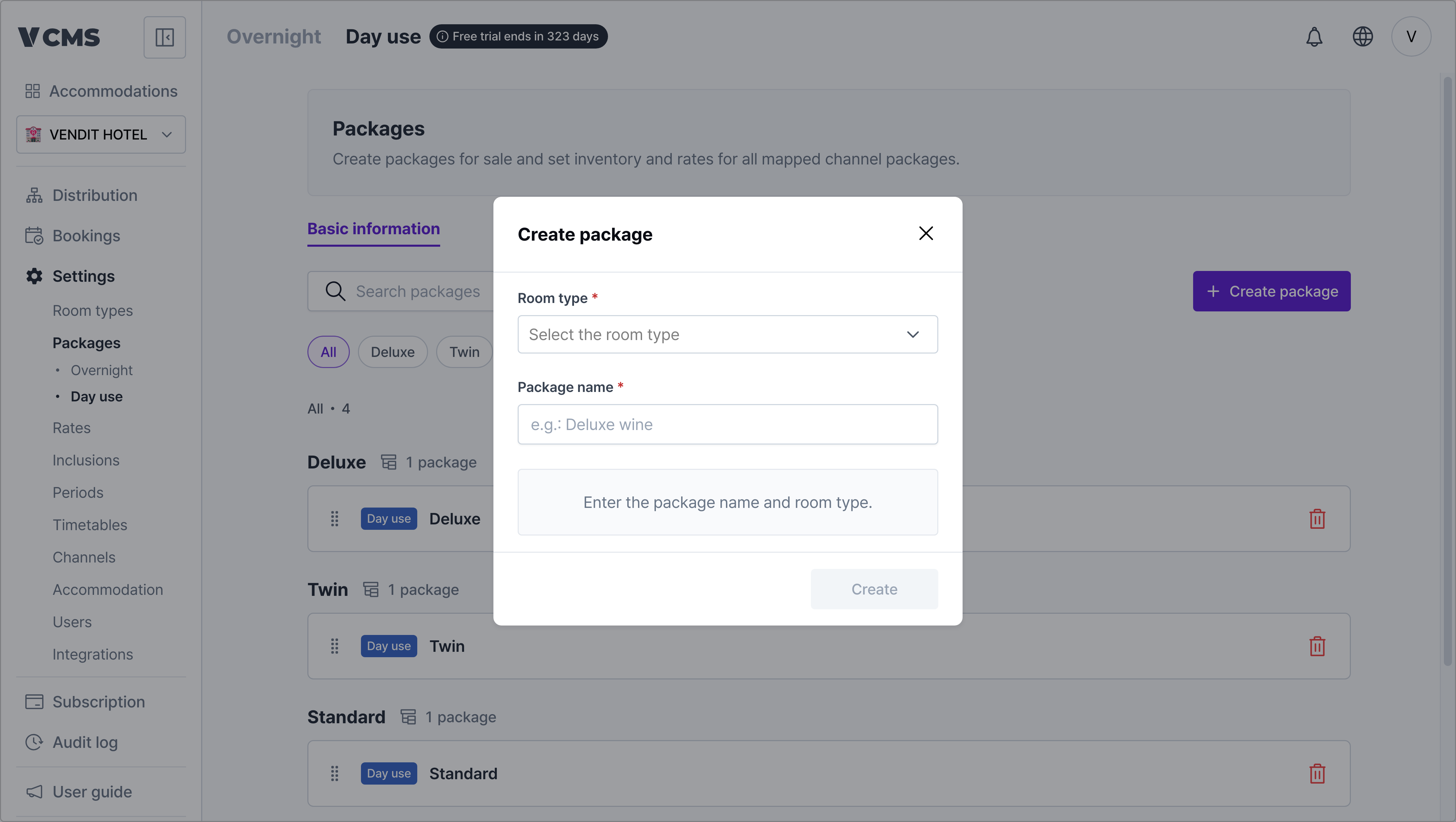 Creating a day use package