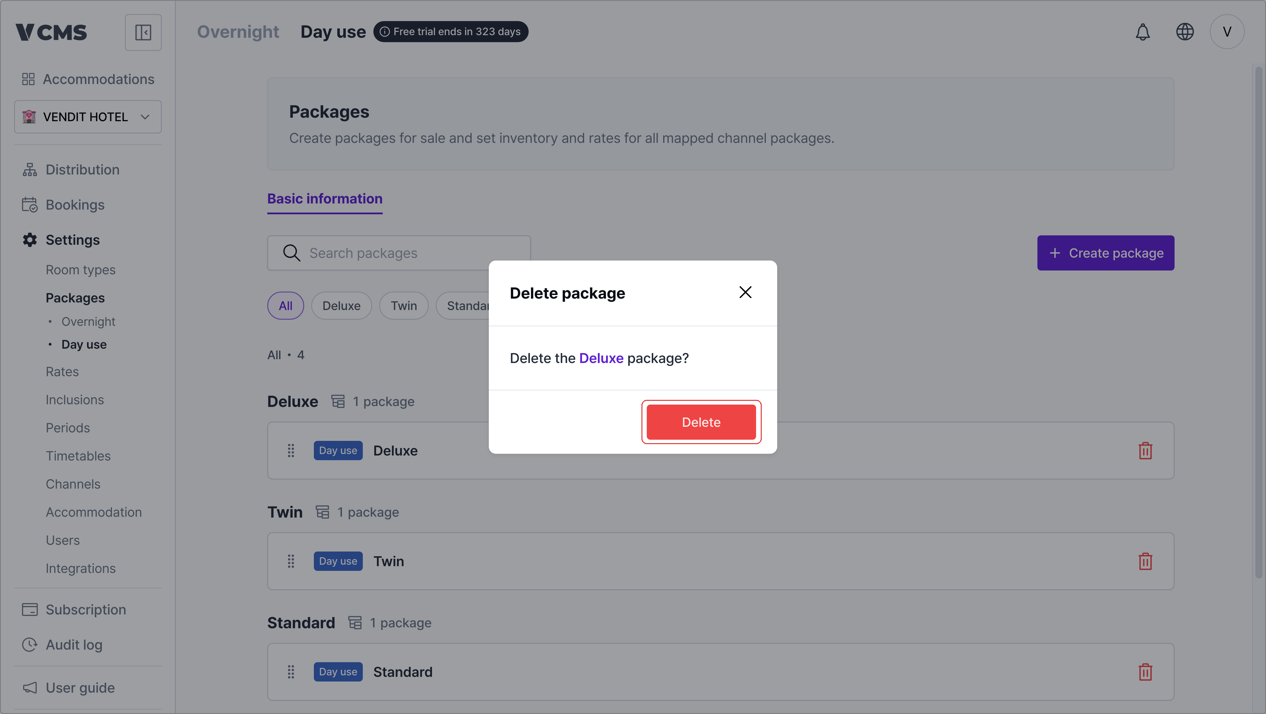 Day use package deletion blocked