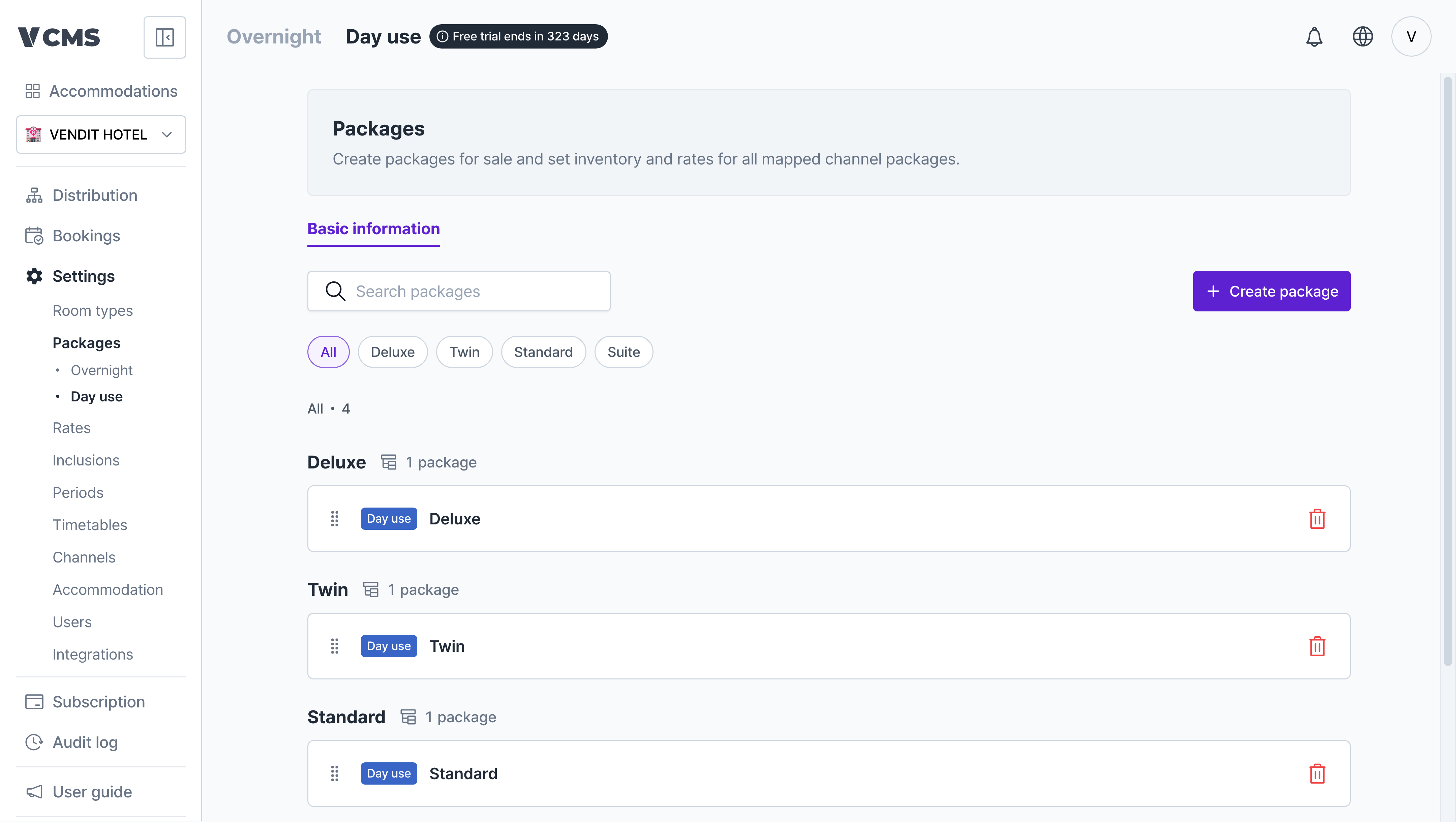 Day use package list