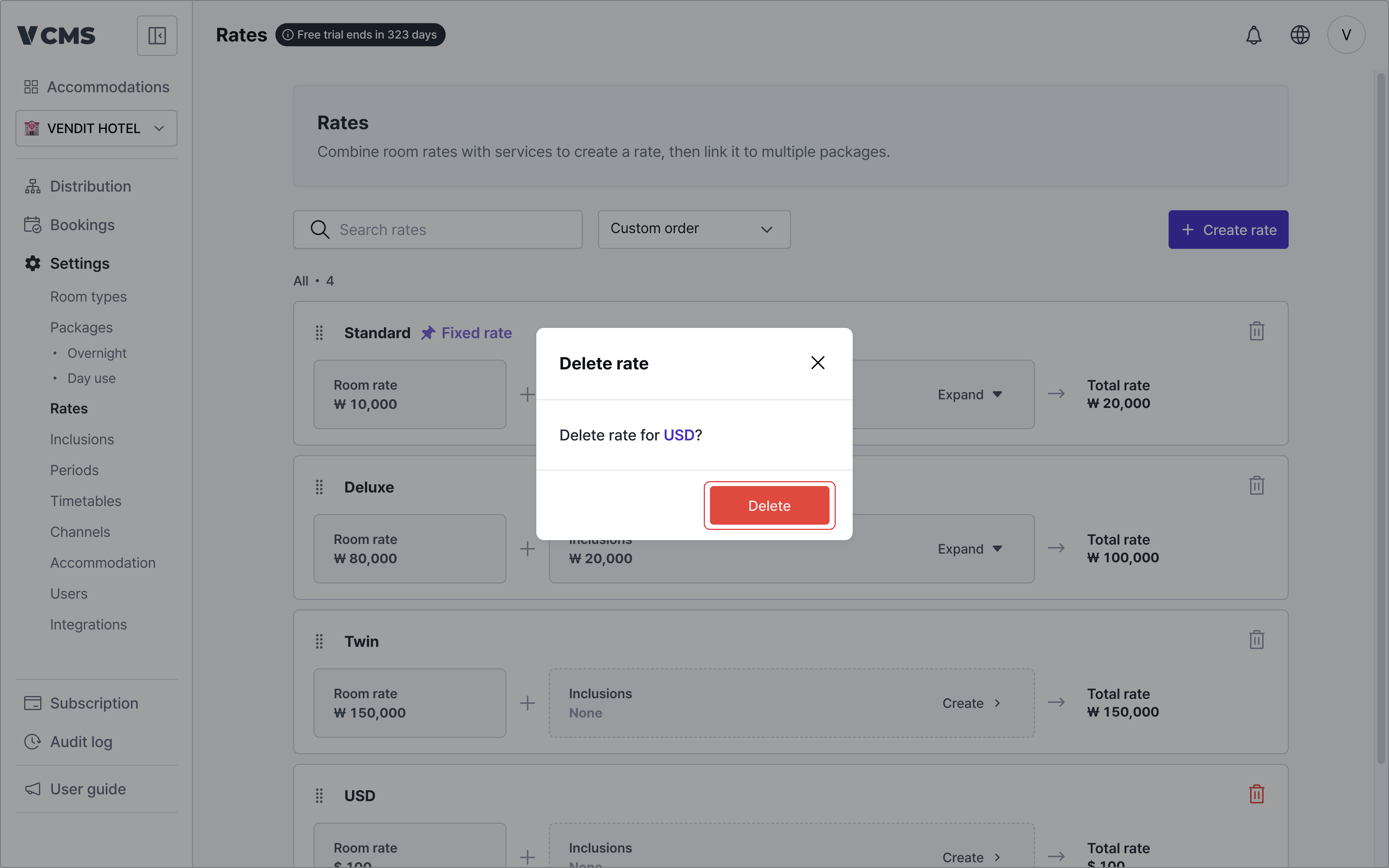 Rate not connected to a package