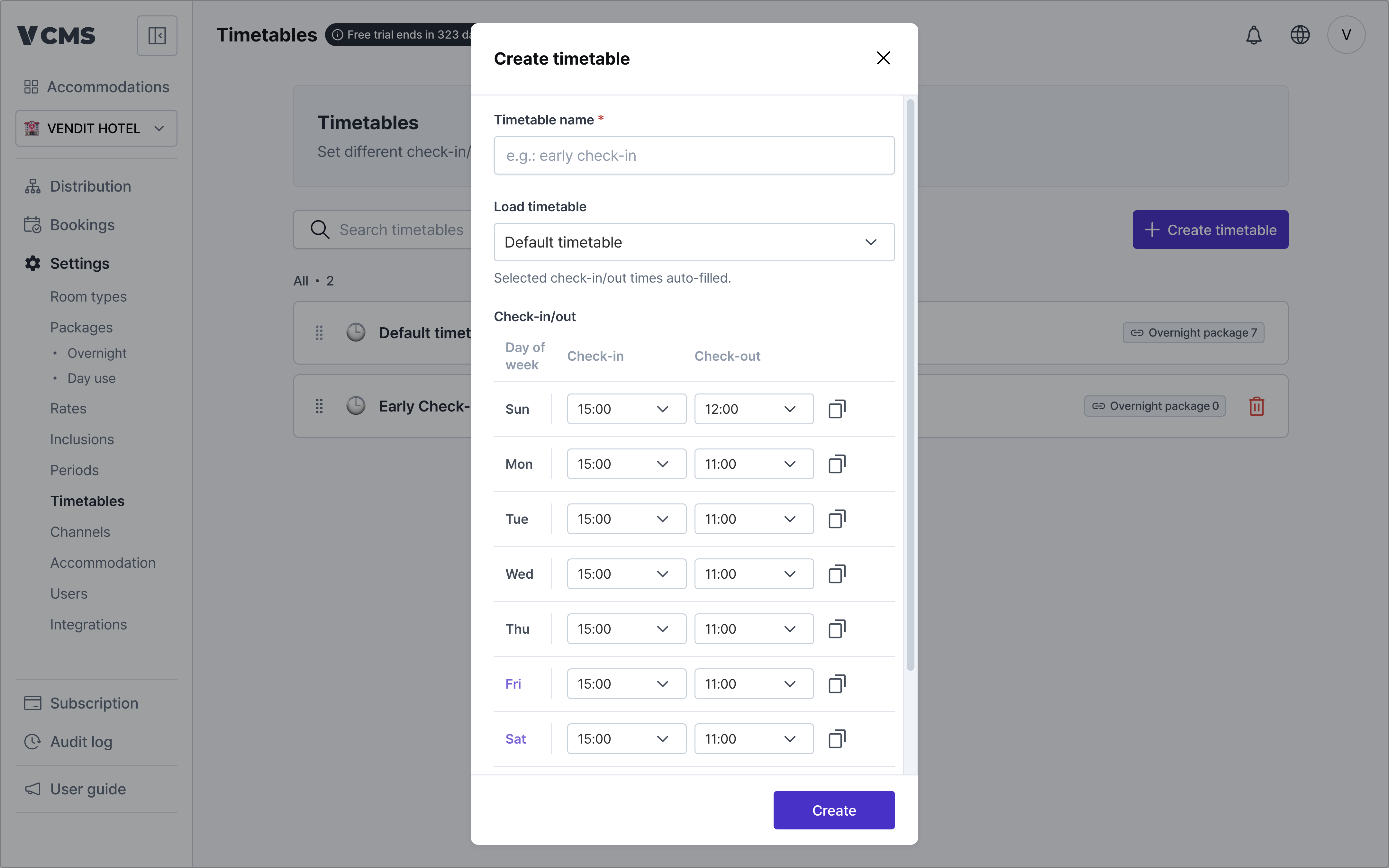 Creating a timetable