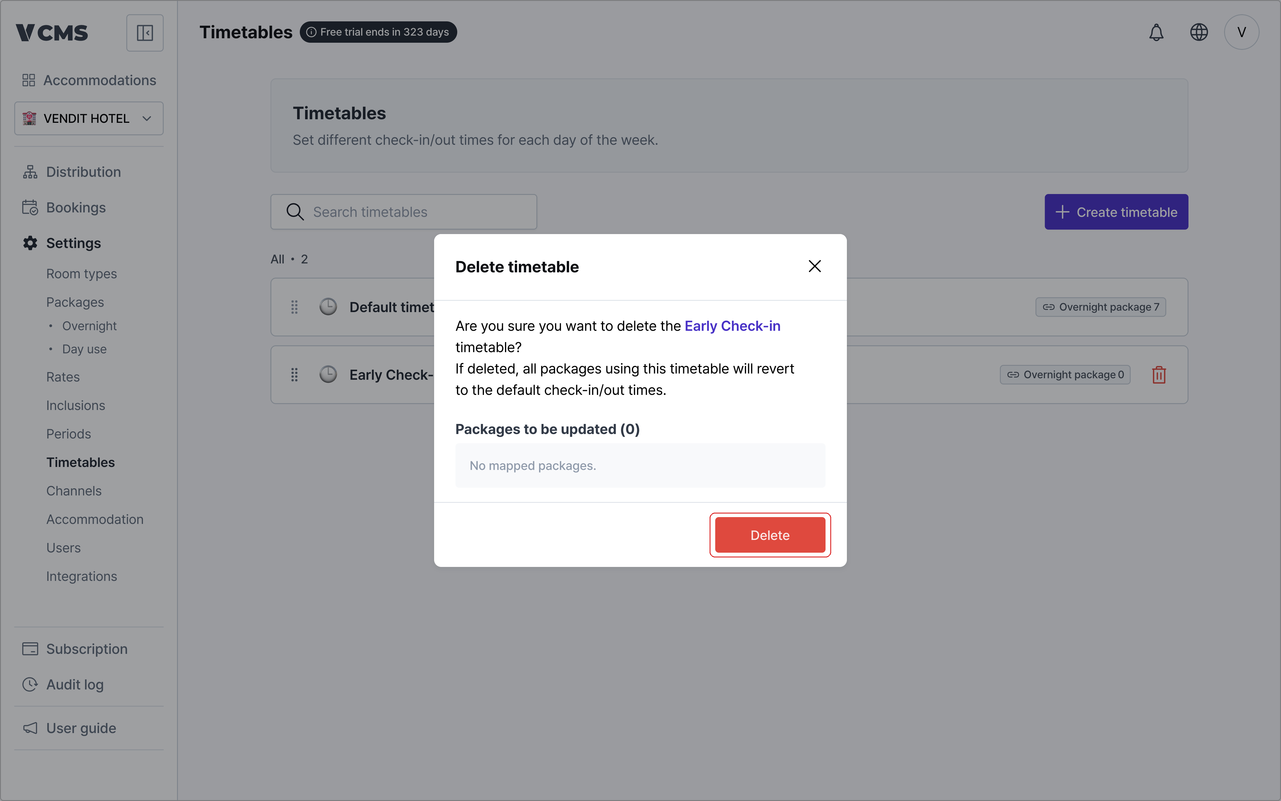 Timetable deletion confirmation