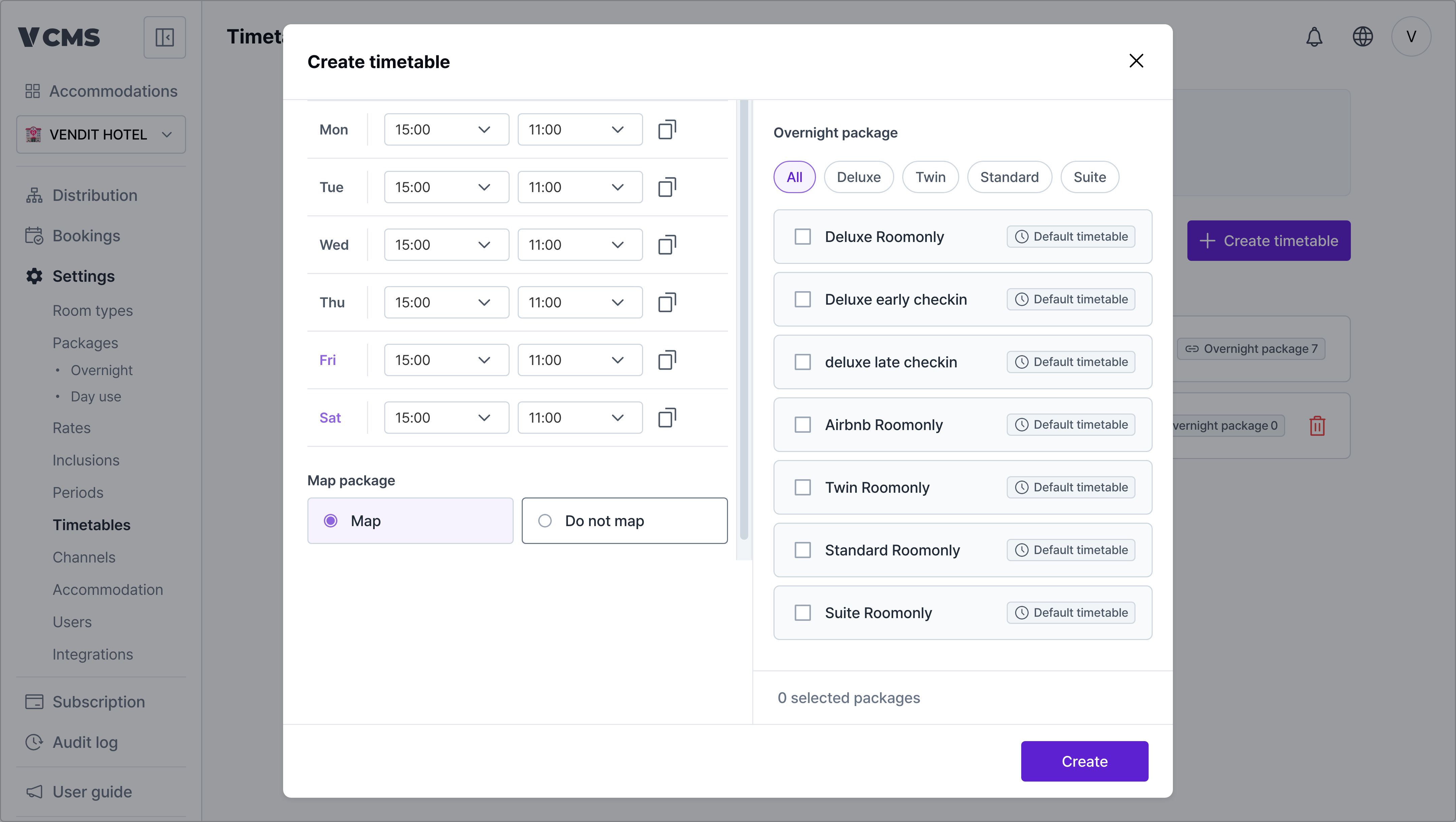 Connecting a timetable to packages