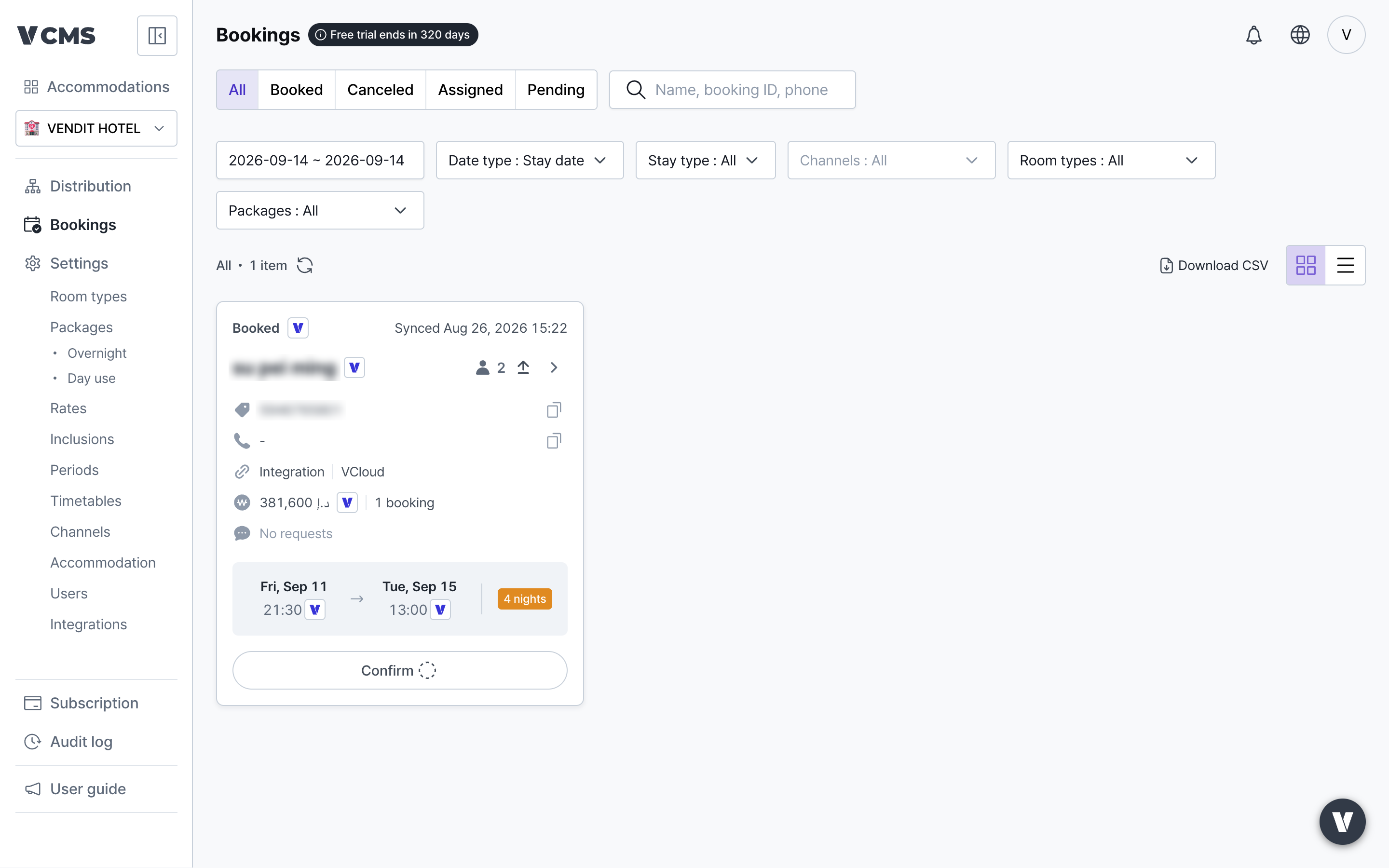 Bookings card view