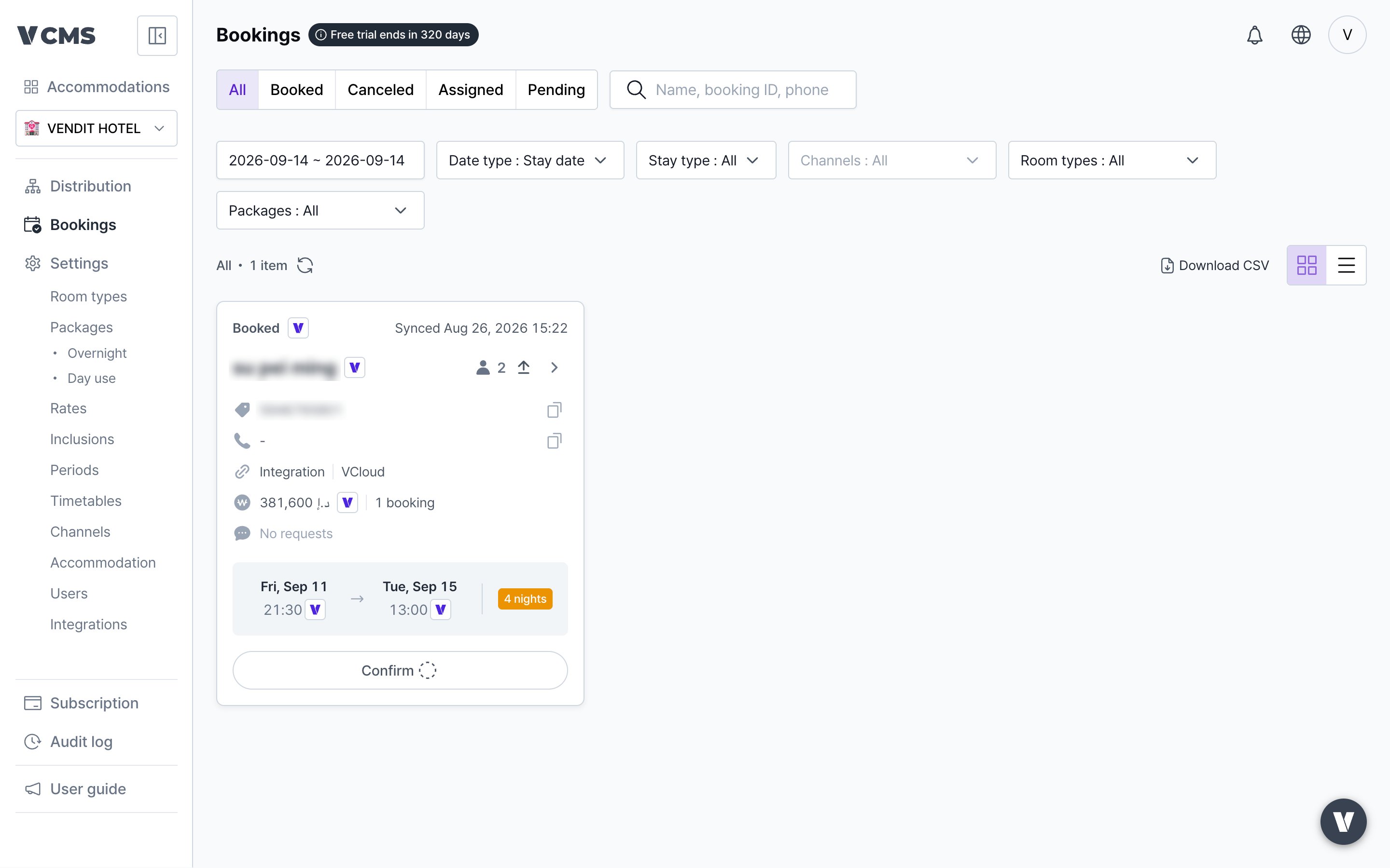 Bookings card view
