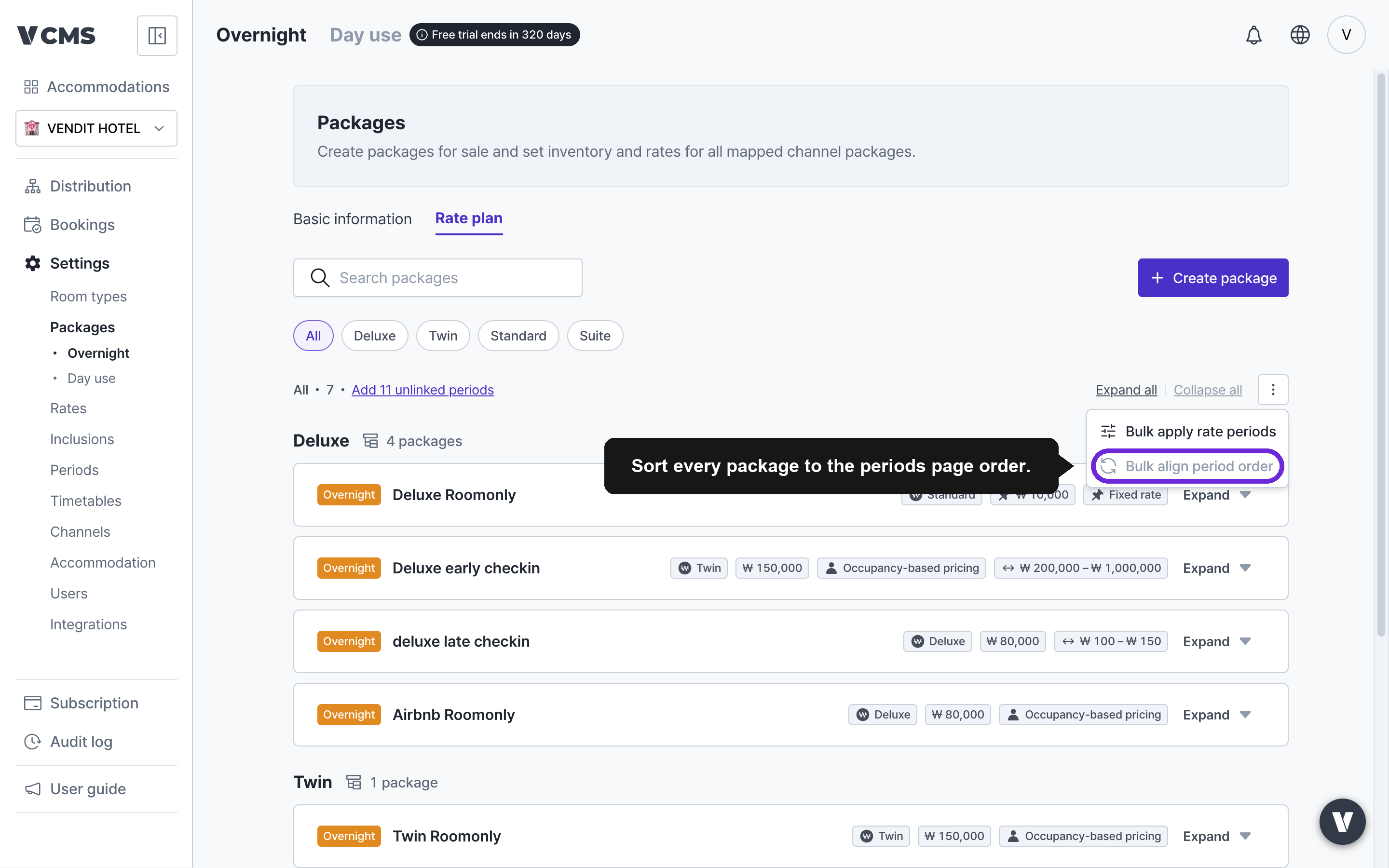 Align order across packages