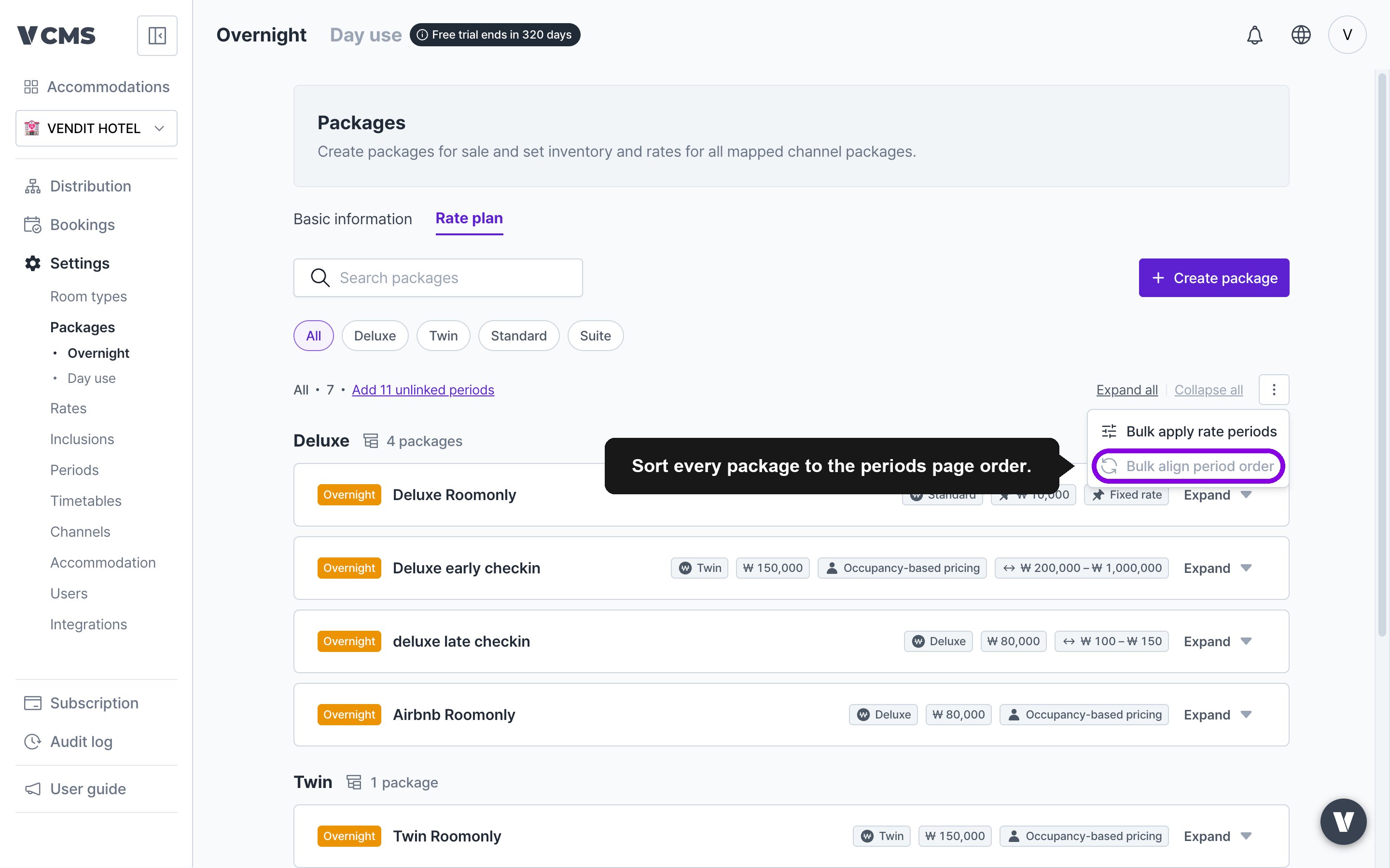 Align order across packages