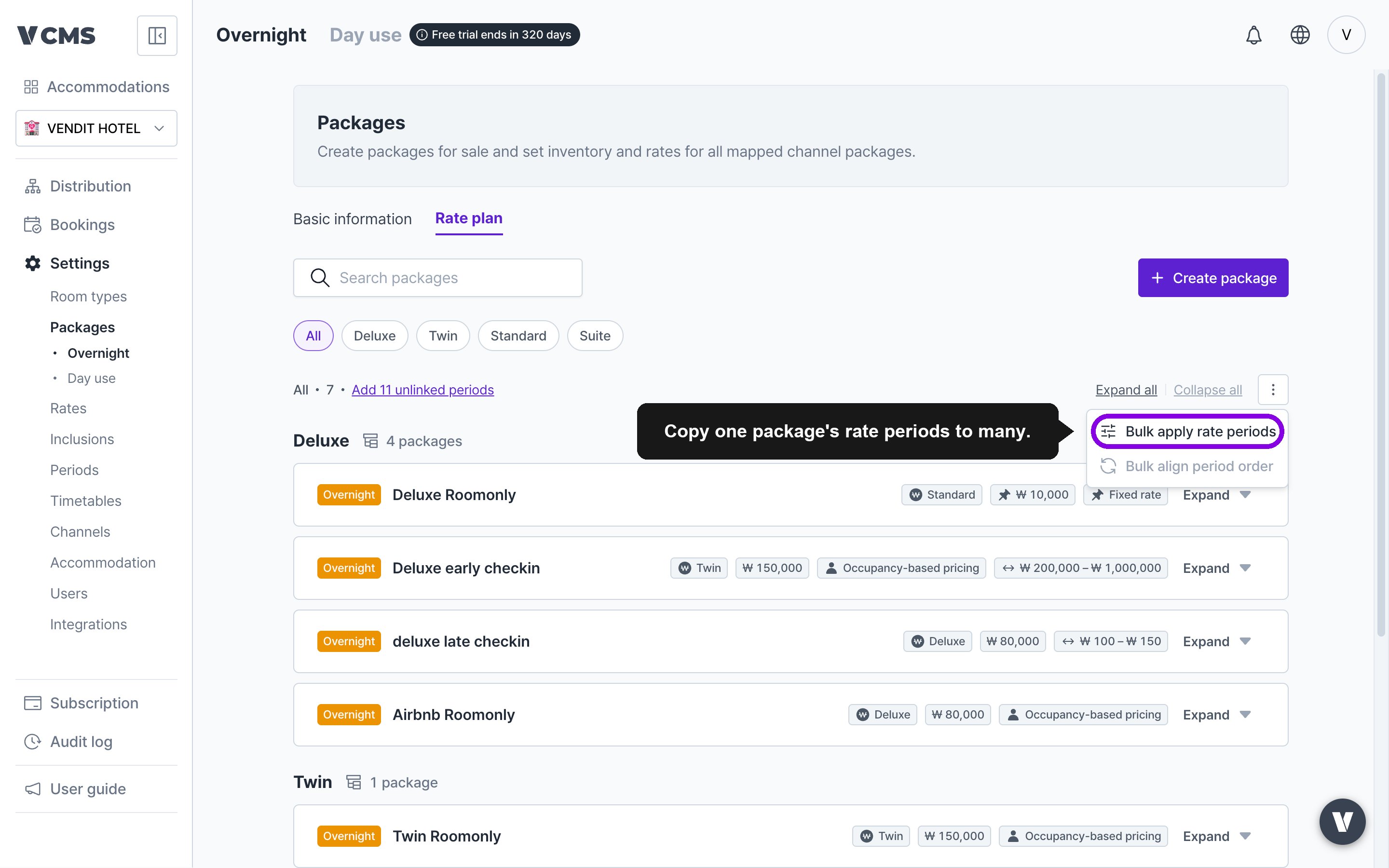 Bulk update rate plan button